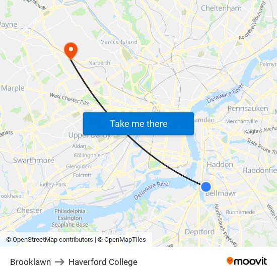 Brooklawn to Haverford College map