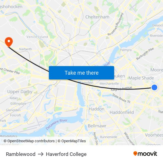 Ramblewood to Haverford College map