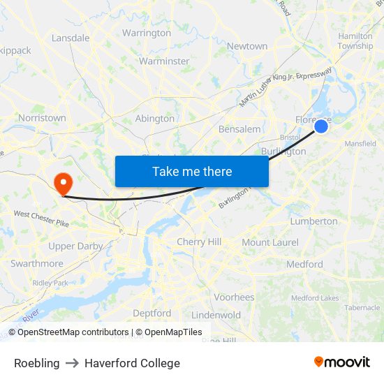 Roebling to Haverford College map