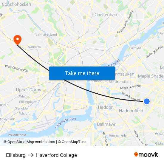 Ellisburg to Haverford College map