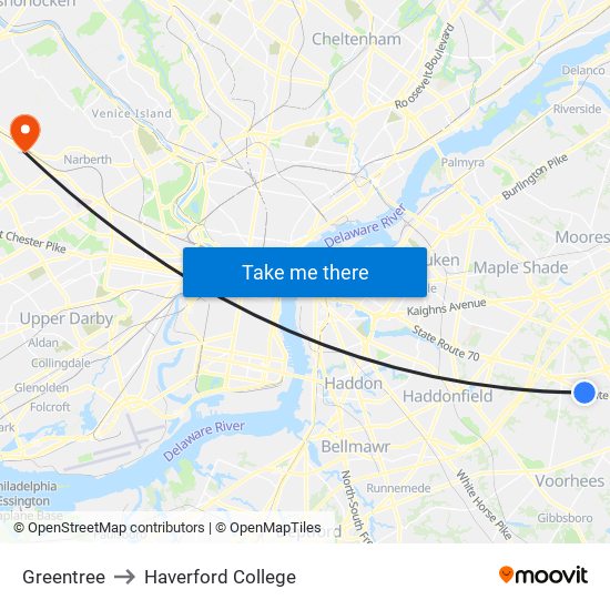 Greentree to Haverford College map