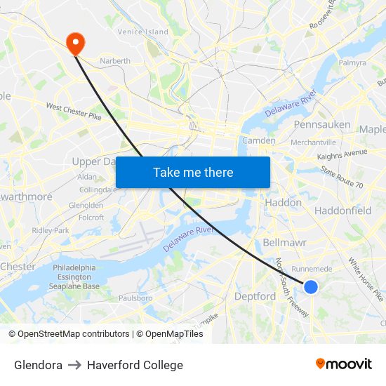 Glendora to Haverford College map