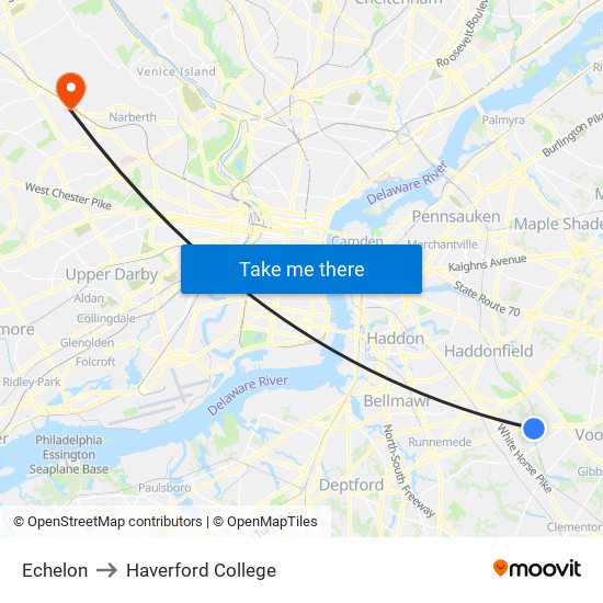 Echelon to Haverford College map