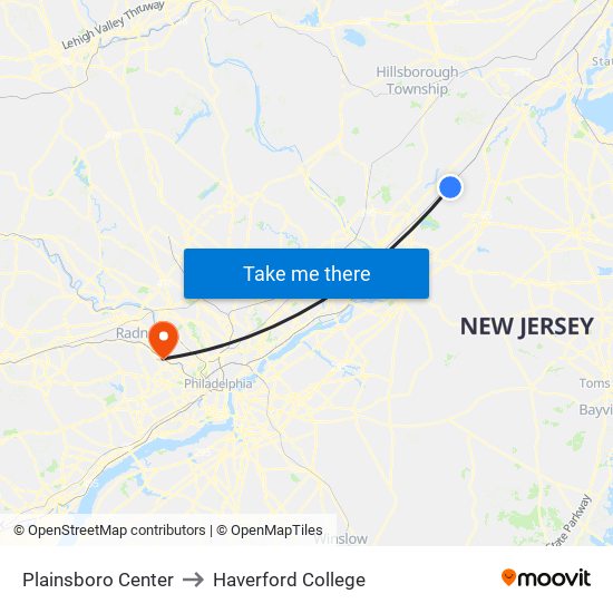 Plainsboro Center to Haverford College map