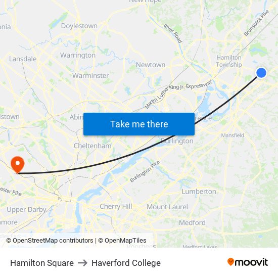 Hamilton Square to Haverford College map