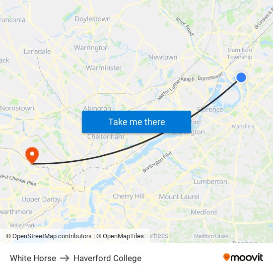 White Horse to Haverford College map