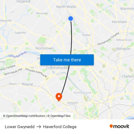 Lower Gwynedd to Haverford College map