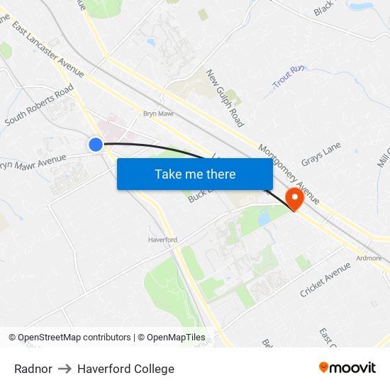 Radnor to Haverford College map