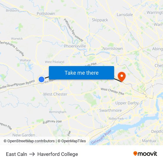 East Caln to Haverford College map