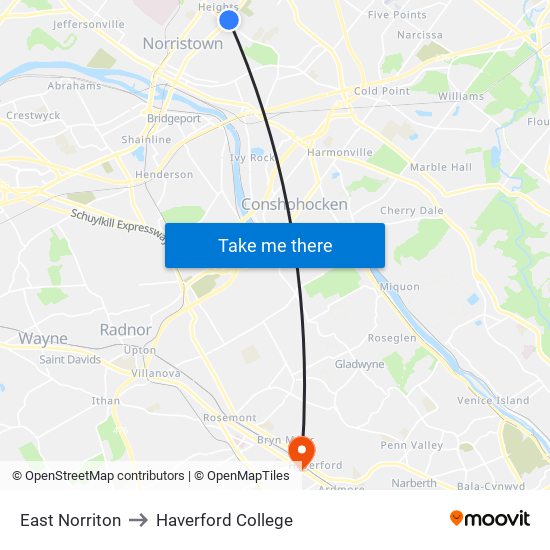 East Norriton to Haverford College map