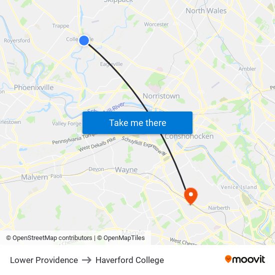 Lower Providence to Haverford College map