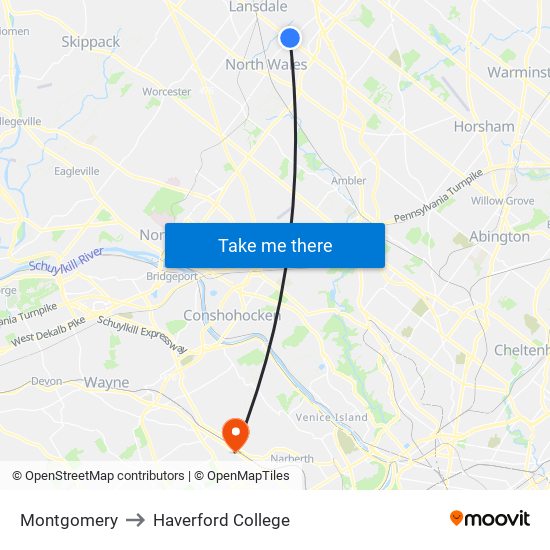 Montgomery to Haverford College map