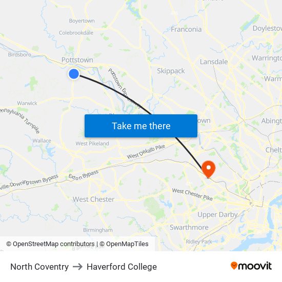 North Coventry to Haverford College map