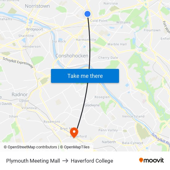 Plymouth Meeting Mall to Haverford College map