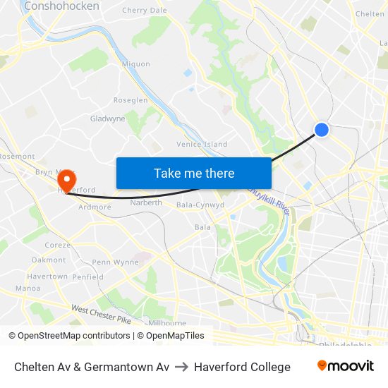 Chelten Av & Germantown Av to Haverford College map