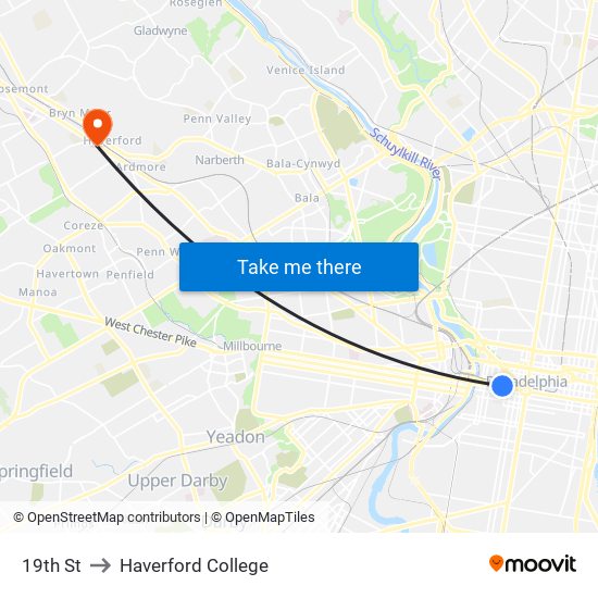 19th St to Haverford College map