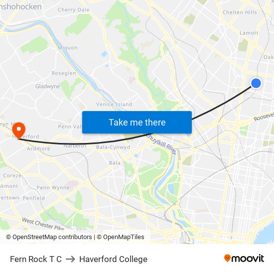 Fern Rock T C to Haverford College map