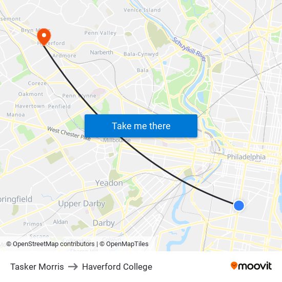 Tasker Morris to Haverford College map