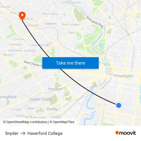 Snyder to Haverford College map