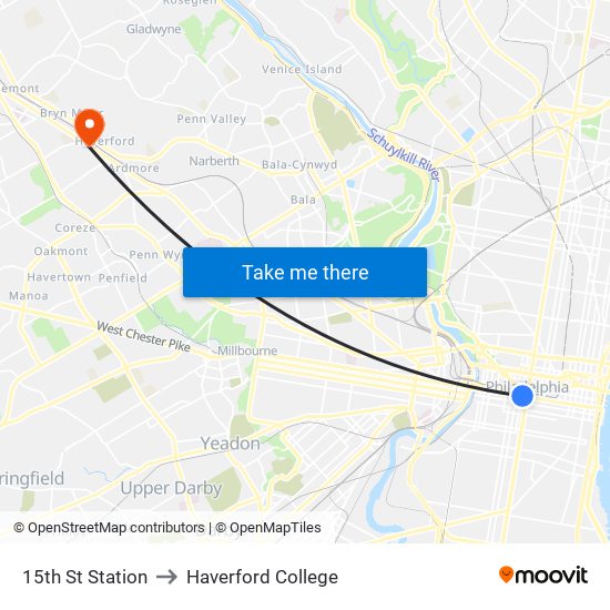 15th St Station to Haverford College map