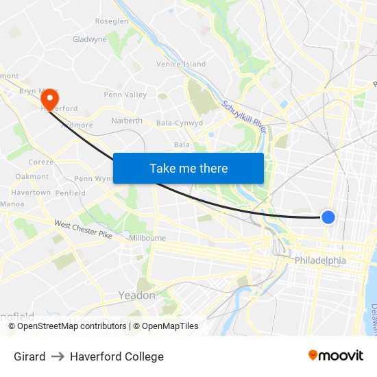 Girard to Haverford College map