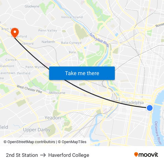 2nd St Station to Haverford College map