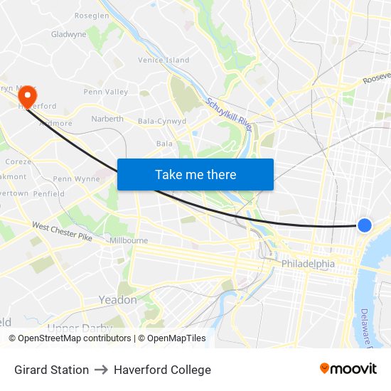 Girard Station to Haverford College map