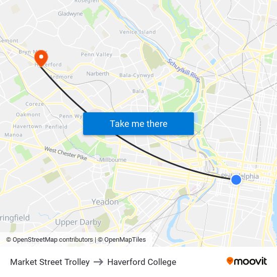 Market Street Trolley to Haverford College map