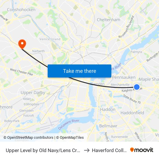 Upper Level by Old Navy/Lens Crafters to Haverford College map