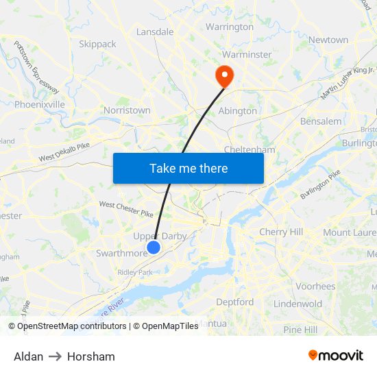 Aldan to Horsham map