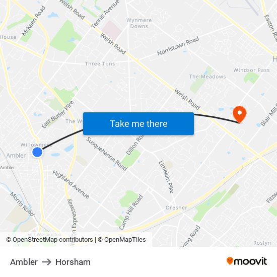 Ambler to Horsham map