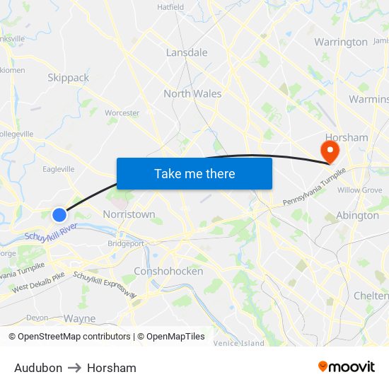 Audubon to Horsham map