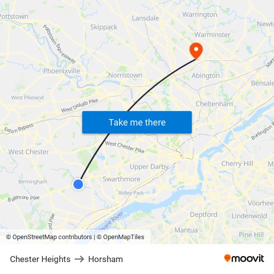 Chester Heights to Horsham map