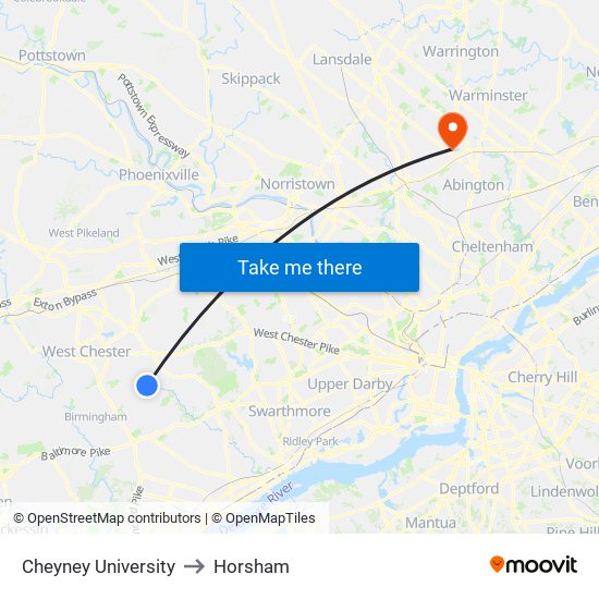 Cheyney University to Horsham map