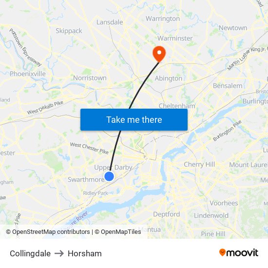 Collingdale to Horsham map