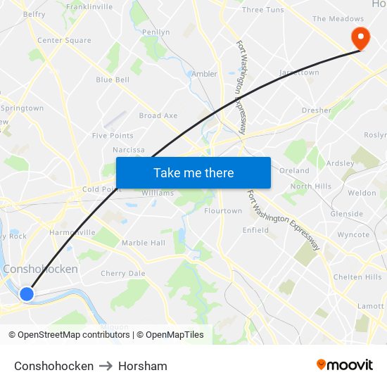 Conshohocken to Horsham map