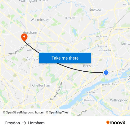 Croydon to Horsham map