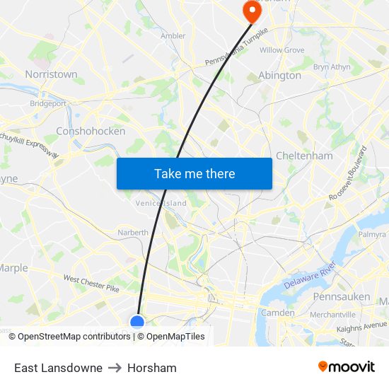East Lansdowne to Horsham map
