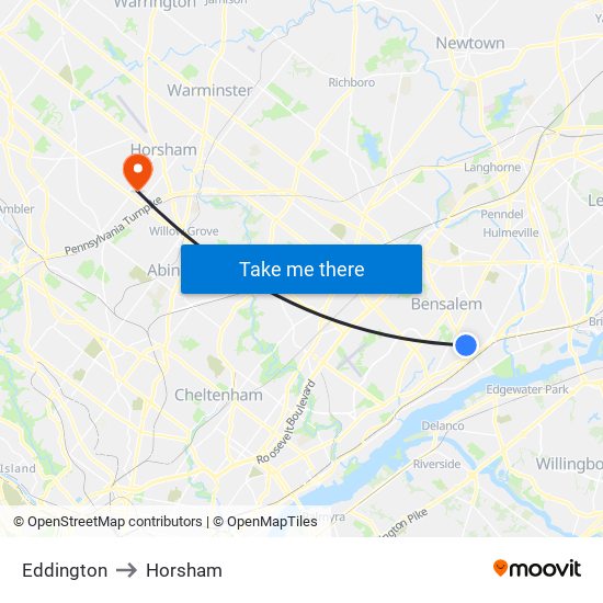 Eddington to Horsham map