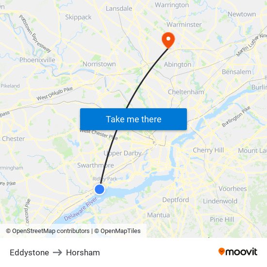 Eddystone to Horsham map