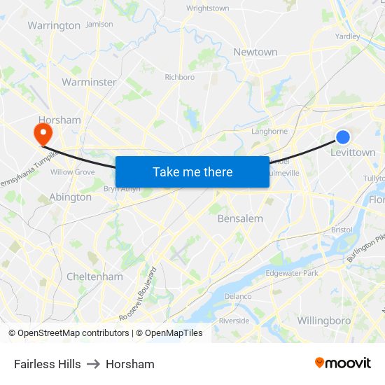 Fairless Hills to Horsham map