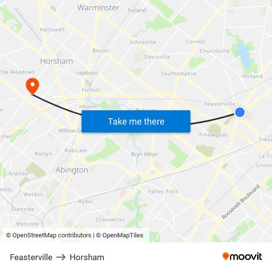Feasterville to Horsham map