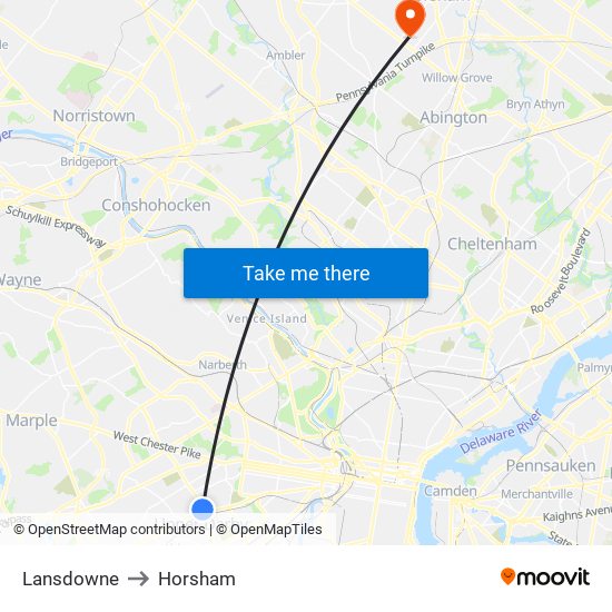 Lansdowne to Horsham map