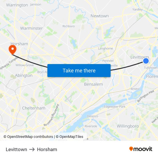 Levittown to Horsham map