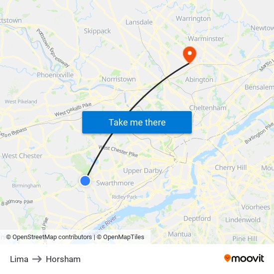 Lima to Horsham map