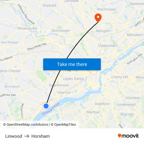 Linwood to Horsham map