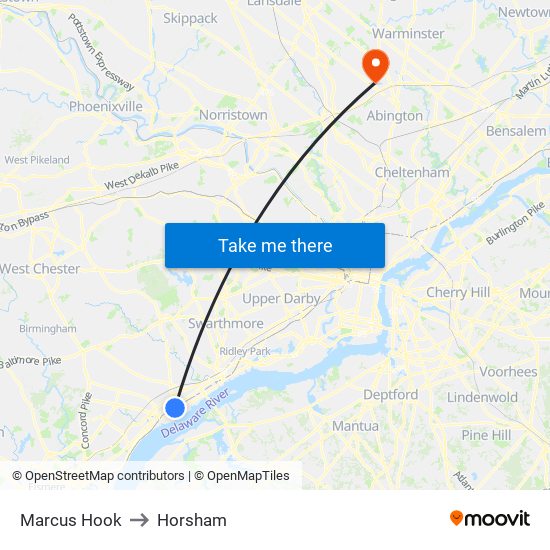 Marcus Hook to Horsham map
