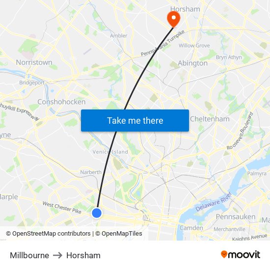 Millbourne to Horsham map