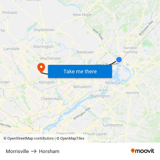 Morrisville to Horsham map