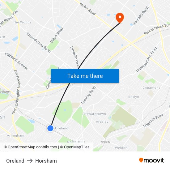 Oreland to Horsham map
